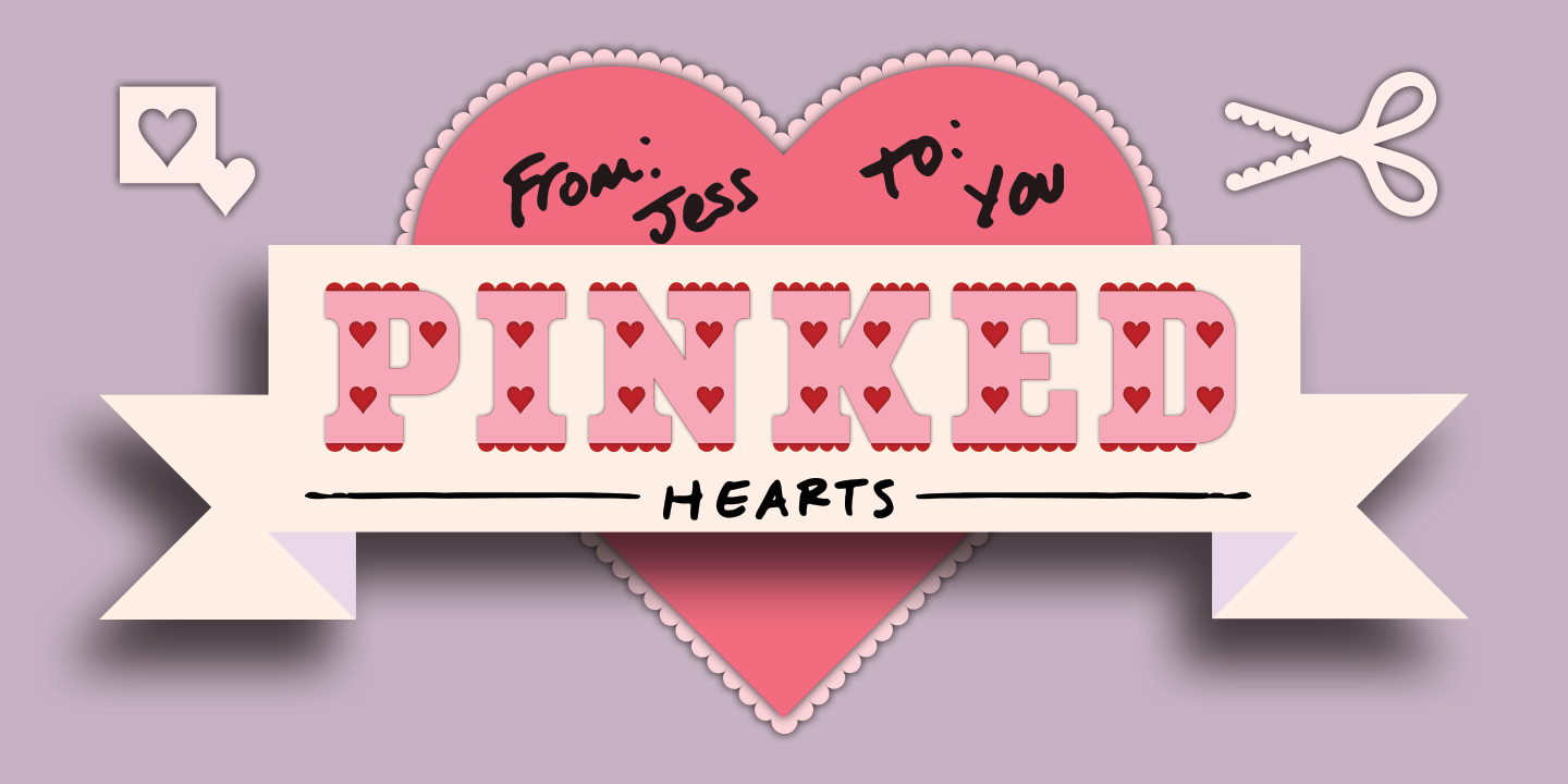 Poster displaying the Pinked Hearts typeface