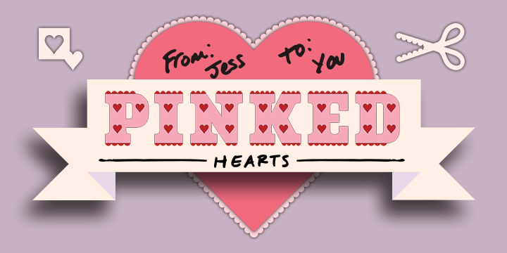 Promotional graphic for the Pinked Hearts typeface