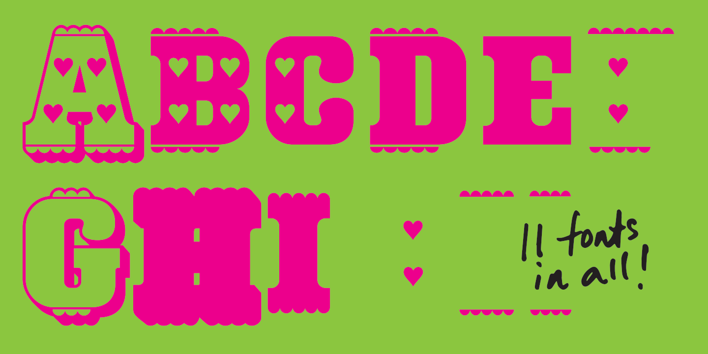examples of the Pinked Hearts typeface