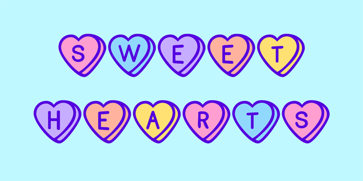Promotional graphic for the Sweet Hearts typeface