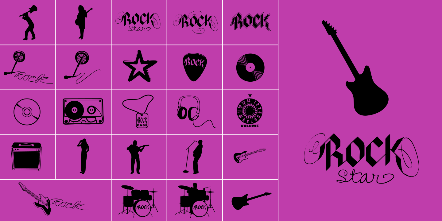 examples of the Rock Star 2.0 typeface